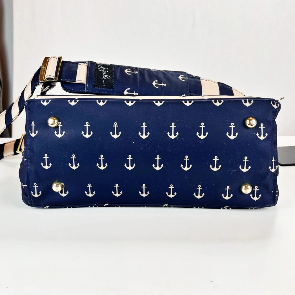 JuJuBe Diaper Bag Nautical Striped‎ w/Anchor Print Multi Compartment Baby Tote